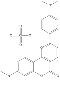 Molecular Structure of 138981-18-7 (5H-[1]Benzopyrano[4,3-b]pyrylium,8-(dimethylamino)-2-[4-(dimethylamino)phenyl]-5-oxo-, perchlorate)
